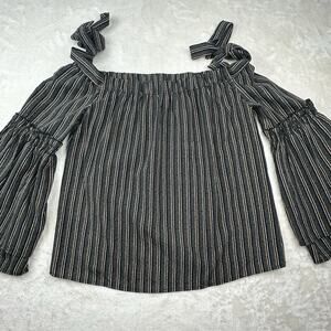 Kontrol Contemporary Green Stripe Peasant Off Shoulder Top Flared Sleeves Medium